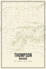 Retro US city map of Thompson, Missouri. Vintage street map.