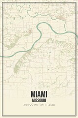 Retro US city map of Miami, Missouri. Vintage street map.