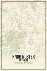 Retro US city map of Knob Noster, Missouri. Vintage street map.
