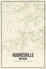 Retro US city map of Hughesville, Missouri. Vintage street map.