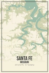 Retro US city map of Santa Fe, Missouri. Vintage street map.