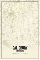 Retro US city map of Salisbury, Missouri. Vintage street map.