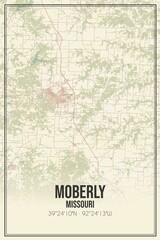 Retro US city map of Moberly, Missouri. Vintage street map.