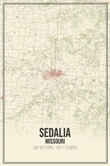 Retro US city map of Sedalia, Missouri. Vintage street map.