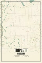 Retro US city map of Triplett, Missouri. Vintage street map.