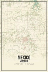 Retro US city map of Mexico, Missouri. Vintage street map.