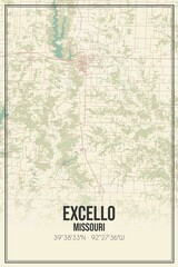 Retro US city map of Excello, Missouri. Vintage street map.