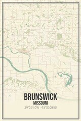Retro US city map of Brunswick, Missouri. Vintage street map.