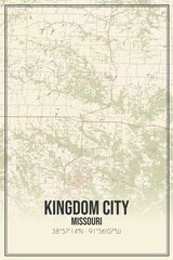 Retro US city map of Kingdom City, Missouri. Vintage street map.