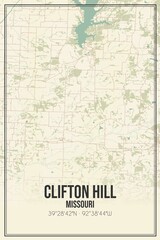 Retro US city map of Clifton Hill, Missouri. Vintage street map.