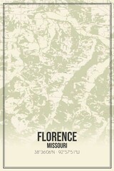Retro US city map of Florence, Missouri. Vintage street map.