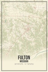 Retro US city map of Fulton, Missouri. Vintage street map.