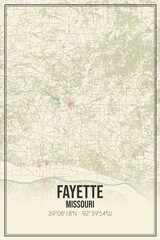 Retro US city map of Fayette, Missouri. Vintage street map.