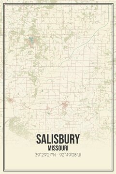 Retro US City Map Of Salisbury, Missouri. Vintage Street Map.