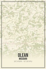 Retro US city map of Olean, Missouri. Vintage street map.