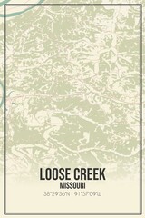 Retro US city map of Loose Creek, Missouri. Vintage street map.