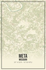 Retro US city map of Meta, Missouri. Vintage street map.