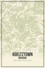 Retro US city map of Koeltztown, Missouri. Vintage street map.