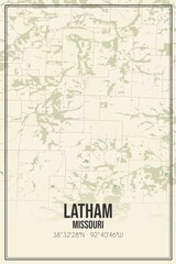 Retro US city map of Latham, Missouri. Vintage street map.