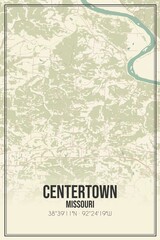 Retro US city map of Centertown, Missouri. Vintage street map.