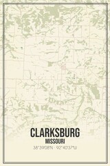 Retro US city map of Clarksburg, Missouri. Vintage street map.