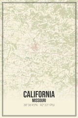 Retro US city map of California, Missouri. Vintage street map.