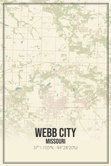 Retro US city map of Webb City, Missouri. Vintage street map.