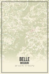 Retro US city map of Belle, Missouri. Vintage street map.