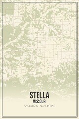 Retro US city map of Stella, Missouri. Vintage street map.