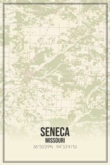 Retro US city map of Seneca, Missouri. Vintage street map.