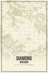 Retro US city map of Diamond, Missouri. Vintage street map.