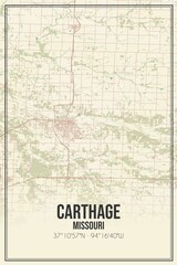 Retro US city map of Carthage, Missouri. Vintage street map.