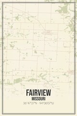 Retro US city map of Fairview, Missouri. Vintage street map.