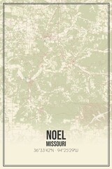 Retro US city map of Noel, Missouri. Vintage street map.