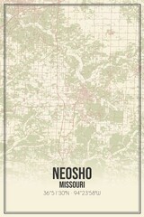 Retro US city map of Neosho, Missouri. Vintage street map.