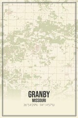 Retro US city map of Granby, Missouri. Vintage street map.