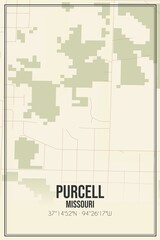 Retro US city map of Purcell, Missouri. Vintage street map.