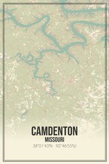 Retro US city map of Camdenton, Missouri. Vintage street map.