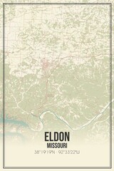 Retro US city map of Eldon, Missouri. Vintage street map.