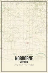 Retro US city map of Norborne, Missouri. Vintage street map.