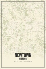 Retro US city map of Newtown, Missouri. Vintage street map.