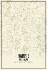 Retro US city map of Harris, Missouri. Vintage street map.