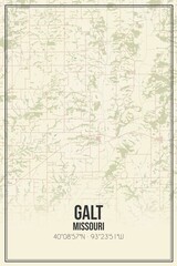 Retro US city map of Galt, Missouri. Vintage street map.