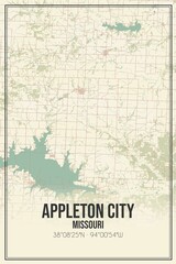 Retro US city map of Appleton City, Missouri. Vintage street map.