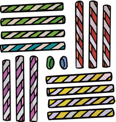 rainbow striped candy sticks on transparent background