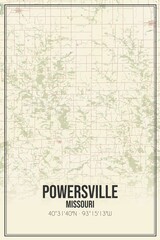Retro US city map of Powersville, Missouri. Vintage street map.