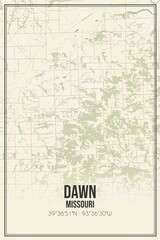 Retro US city map of Dawn, Missouri. Vintage street map.
