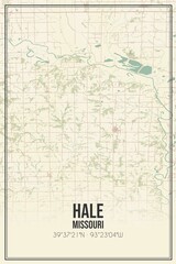 Retro US city map of Hale, Missouri. Vintage street map.