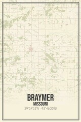 Retro US city map of Braymer, Missouri. Vintage street map.