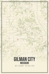 Retro US city map of Gilman City, Missouri. Vintage street map.